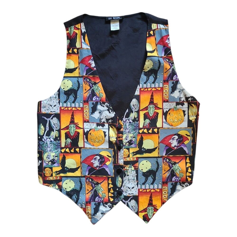 Vintage 111 Main Halloween Vest Womens S/M Witch Pumpkin Ghost Novelty USA
